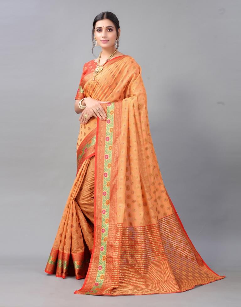 Peach Cotton Silk Saree | Sudathi