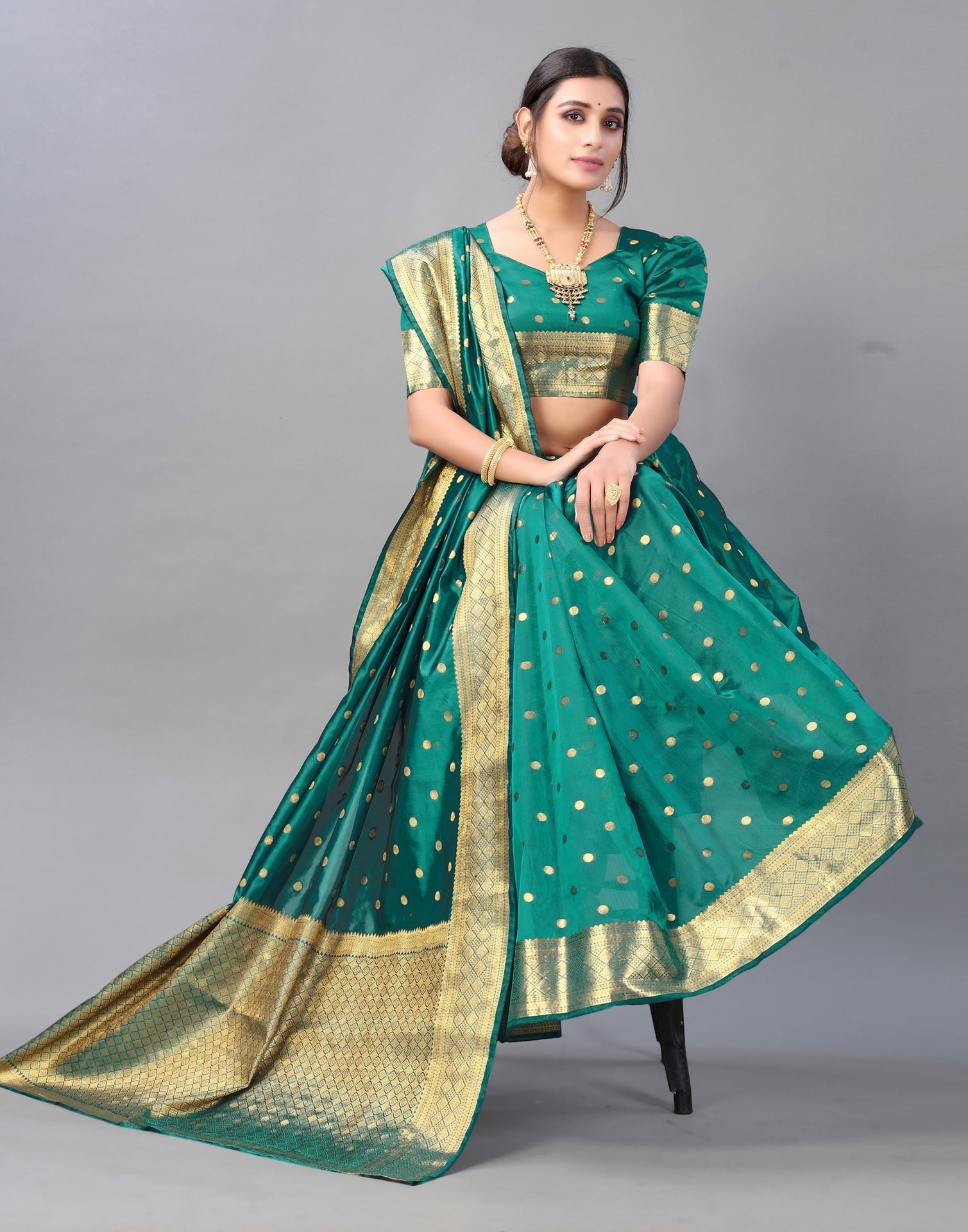 Rama Green Chanderi Silk Saree | Sudathi