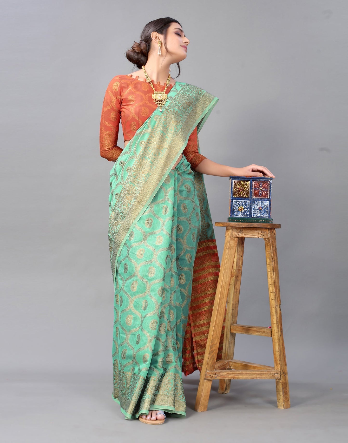 Mint Green Cotton Saree | Sudathi