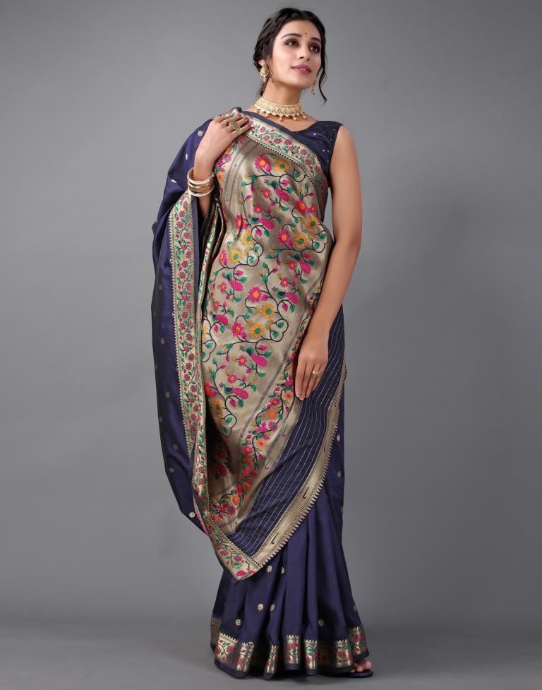 Navy Blue Paithani Slik Saree | Sudathi