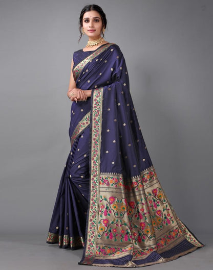Navy Blue Paithani Slik Saree | Sudathi