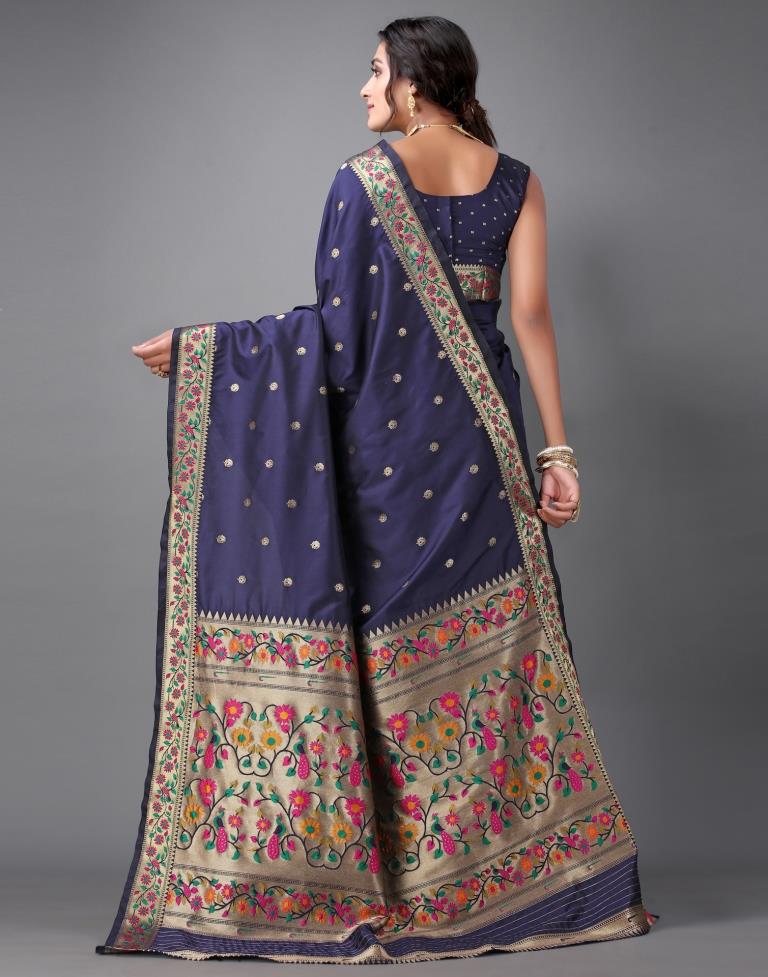 Navy Blue Paithani Slik Saree | Sudathi
