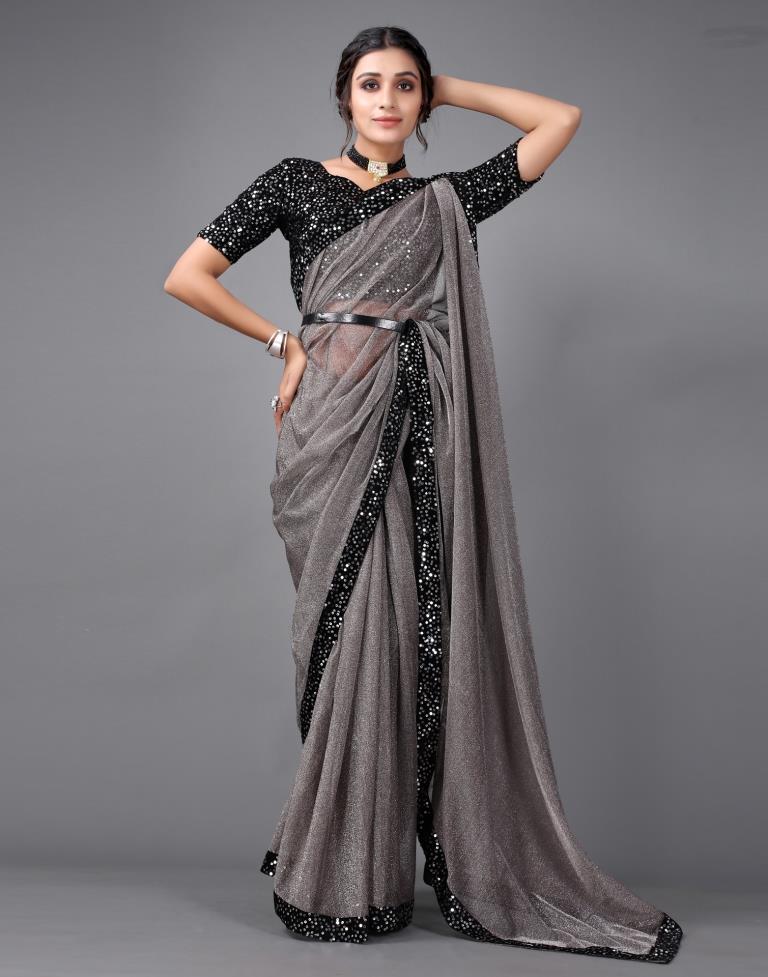 Grey Sequins Saree | Sudathi