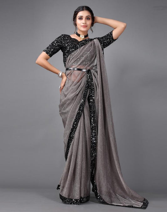 Grey Sequins Saree | Sudathi