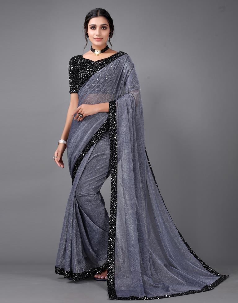 Steel Blue Sequins Saree | Sudathi