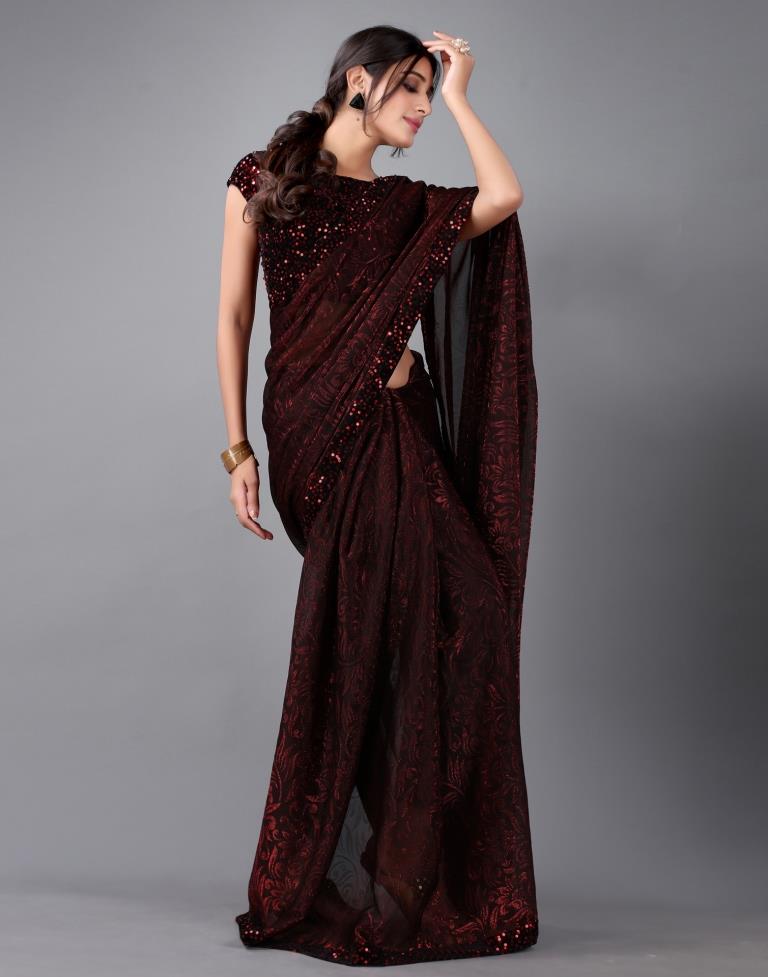 Maroon Woven Sequence Saree | Sudathi