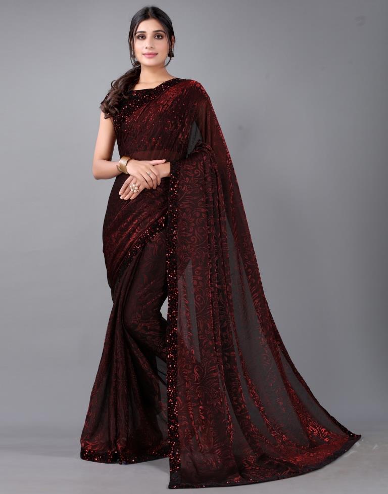 Maroon Woven Sequence Saree | Sudathi