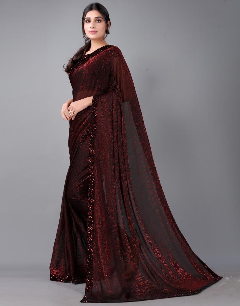 Maroon Woven Sequence Saree | Sudathi