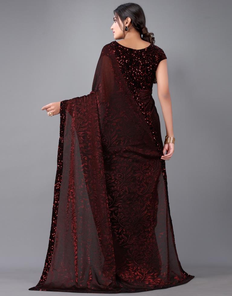 Maroon Woven Sequence Saree | Sudathi