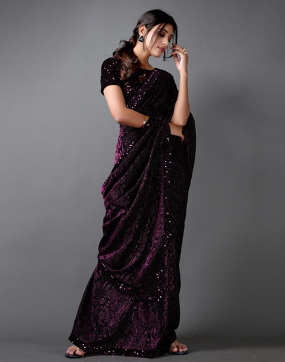 Wine And Black Woven Sequence Saree | Sudathi