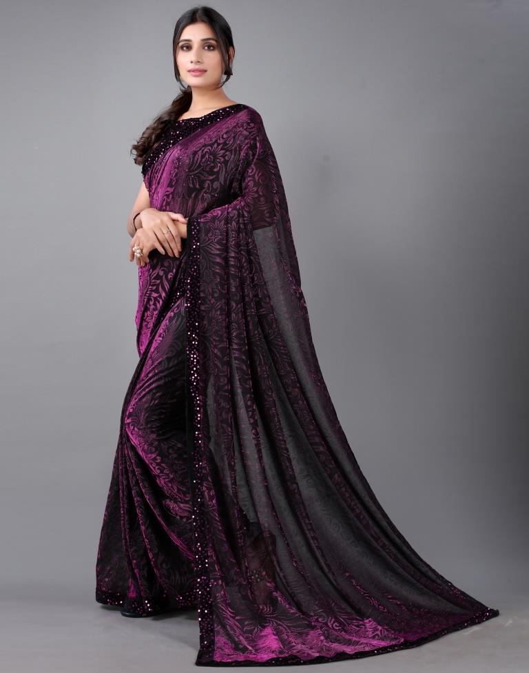 Wine And Black Woven Sequence Saree | Sudathi