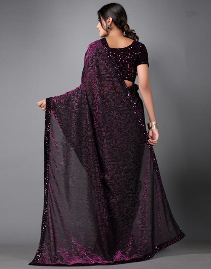 Wine And Black Woven Sequence Saree | Sudathi