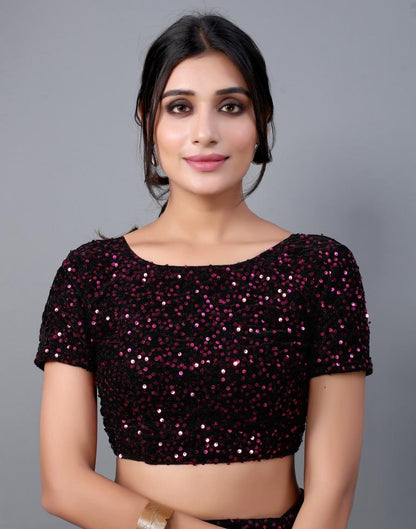 Wine And Black Woven Sequence Saree | Sudathi