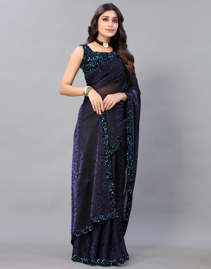 Violet And Black Woven Sequence Saree | Sudathi