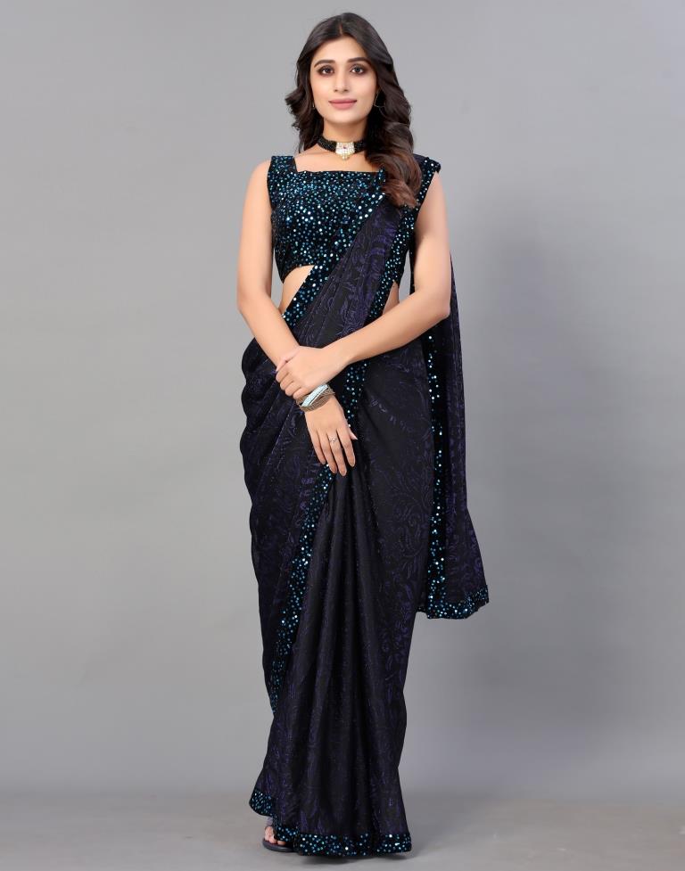 Violet And Black Woven Sequence Saree | Sudathi