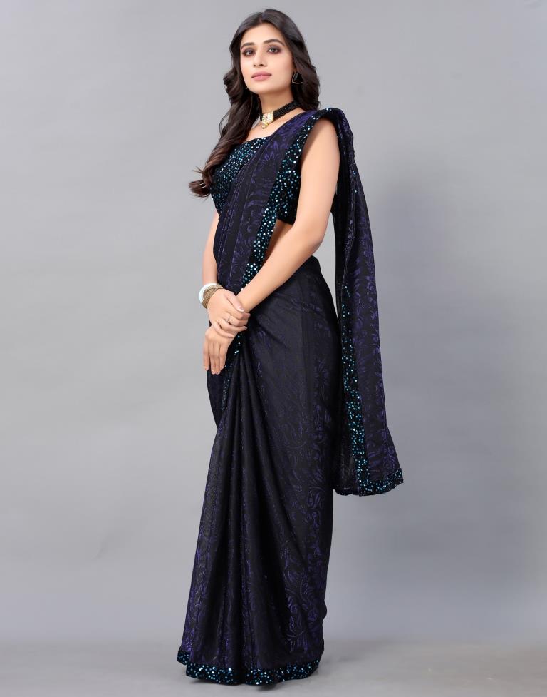 Violet And Black Woven Sequence Saree | Sudathi