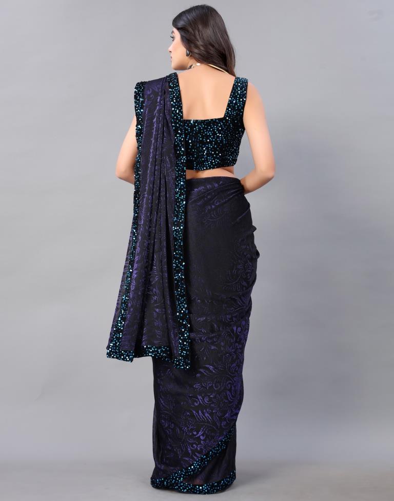 Violet And Black Woven Sequence Saree | Sudathi