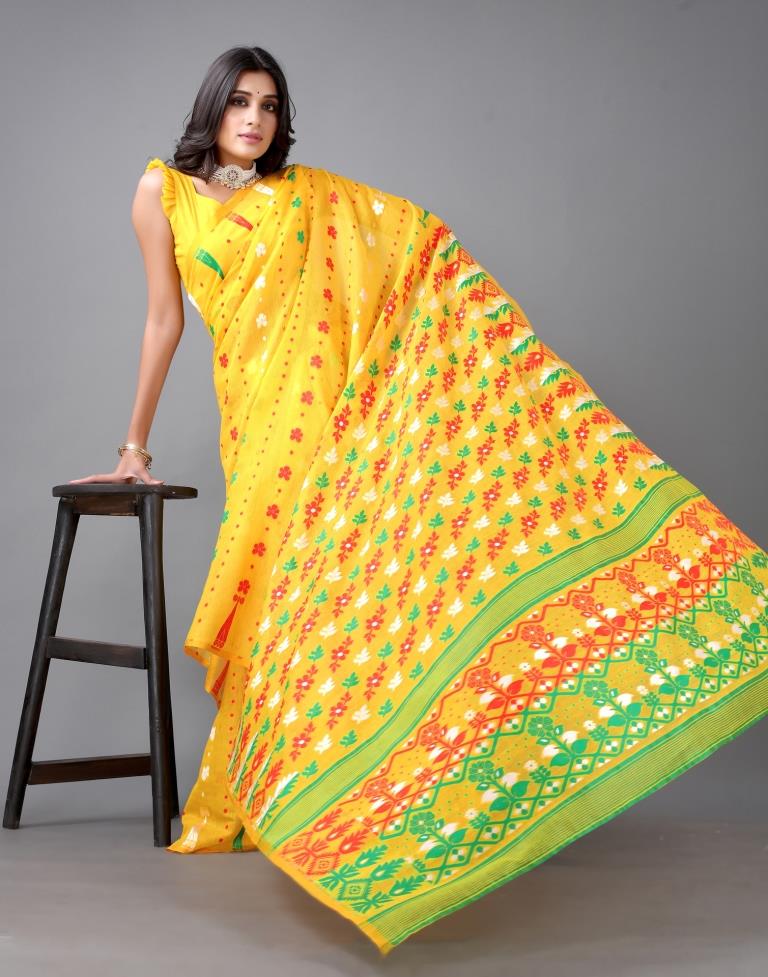 Yellow Jamdani Cotton Saree | Sudathi