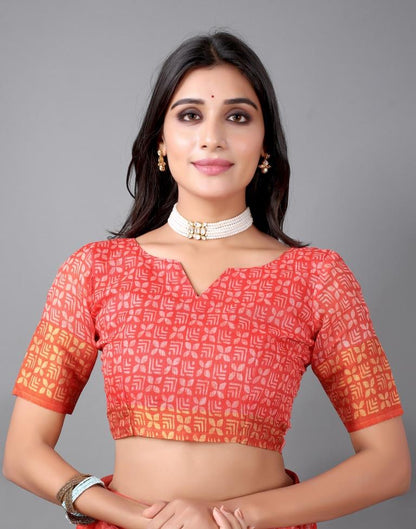 Coral Pink Cotton Saree | Sudathi