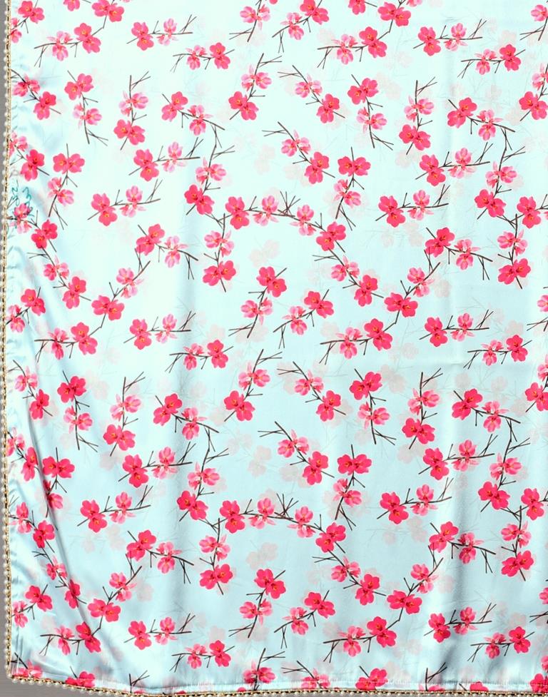 Light Blue Floral Satin Silk Saree | Sudathi