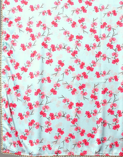 Light Blue Floral Satin Silk Saree | Sudathi