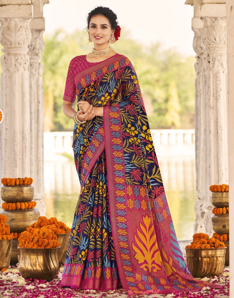 Navy Blue Cotton Saree | Sudathi