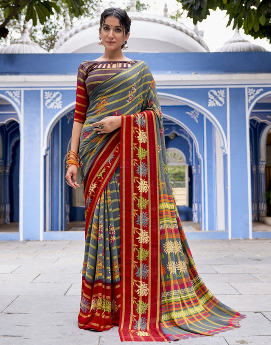 Grey Printed Saree | Sudathi