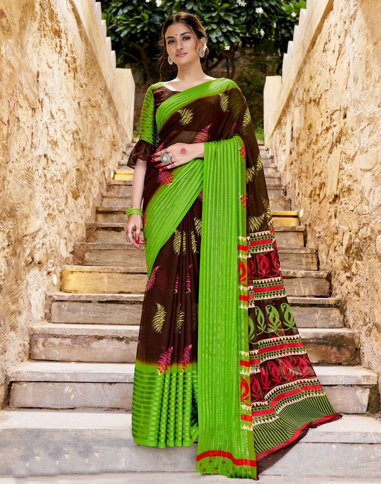 Brown Printed Saree | Sudathi