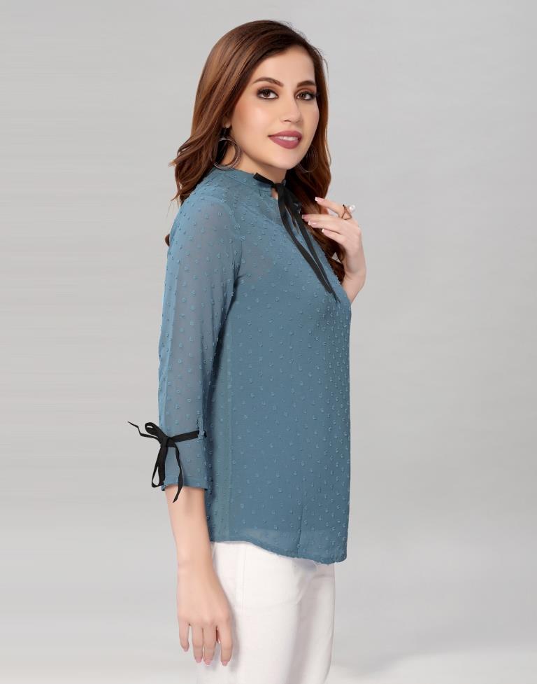 Steel Blue coloured Dyed Georgette Top | Sudathi
