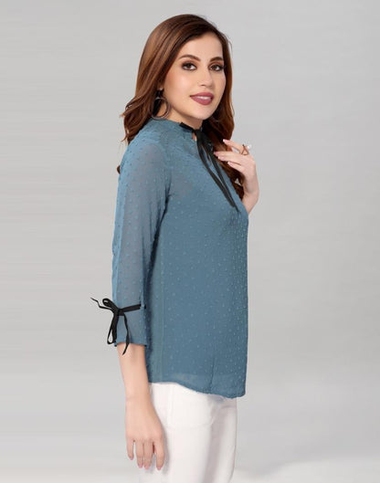 Steel Blue coloured Dyed Georgette Top | Sudathi