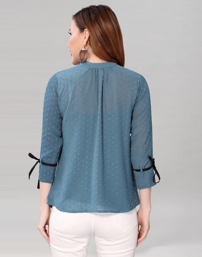 Steel Blue coloured Dyed Georgette Top | Sudathi