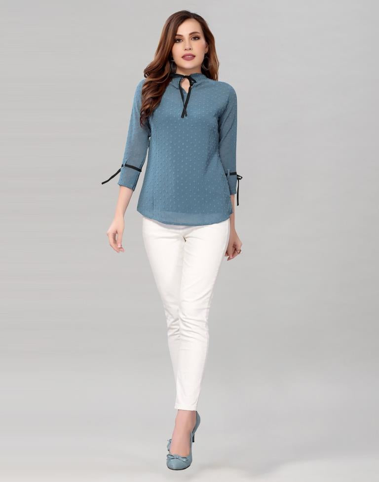 Steel Blue coloured Dyed Georgette Top | Sudathi