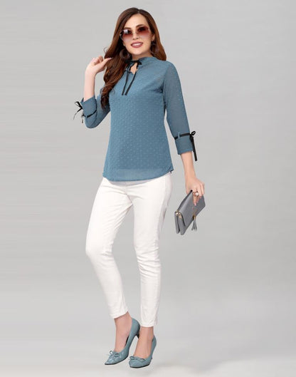 Steel Blue coloured Dyed Georgette Top | Sudathi