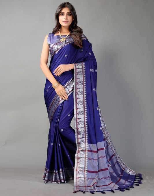 Royal Blue Weaving Cotton Saree