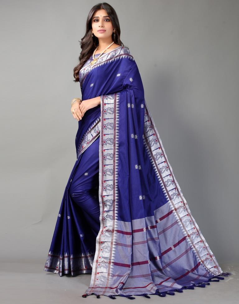 Royal Blue Weaving Cotton Saree