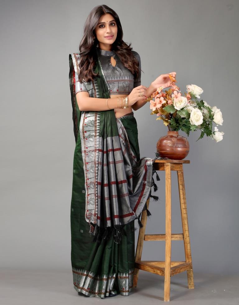 Dark Green Banarasi Silk Saree