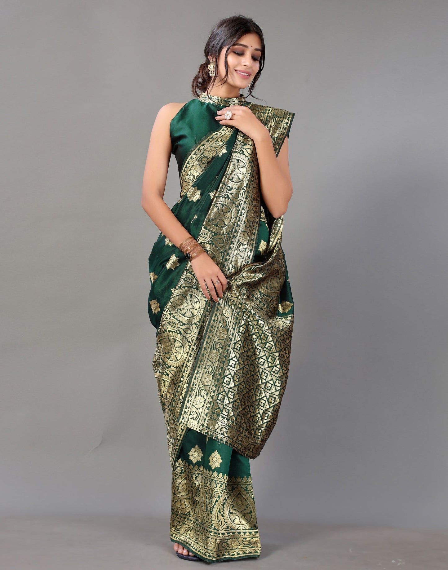 Bottle Green Silk Saree | Leemboodi