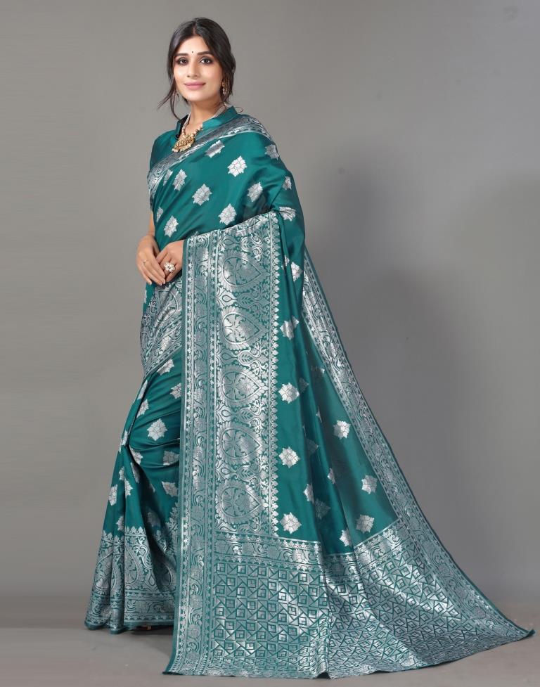 Teal Blue Silk Saree | Leemboodi