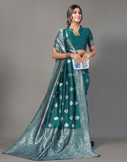 Teal Blue Silk Saree | Leemboodi