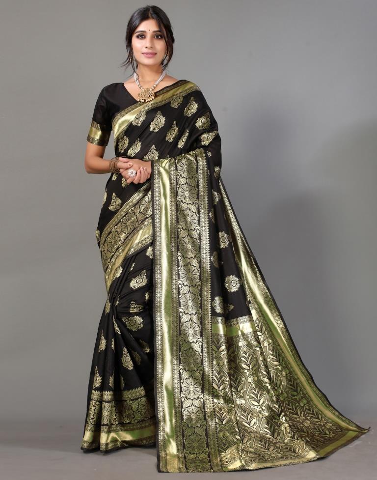 Black And Golden Silk Saree | Leemboodi