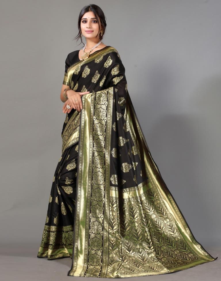 Black And Golden Silk Saree | Leemboodi