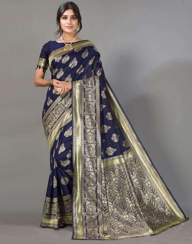 Navy Blue And Golden Silk Saree | Leemboodi