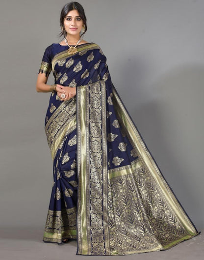 Navy Blue And Golden Silk Saree | Leemboodi
