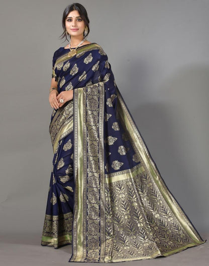 Navy Blue And Golden Silk Saree | Leemboodi