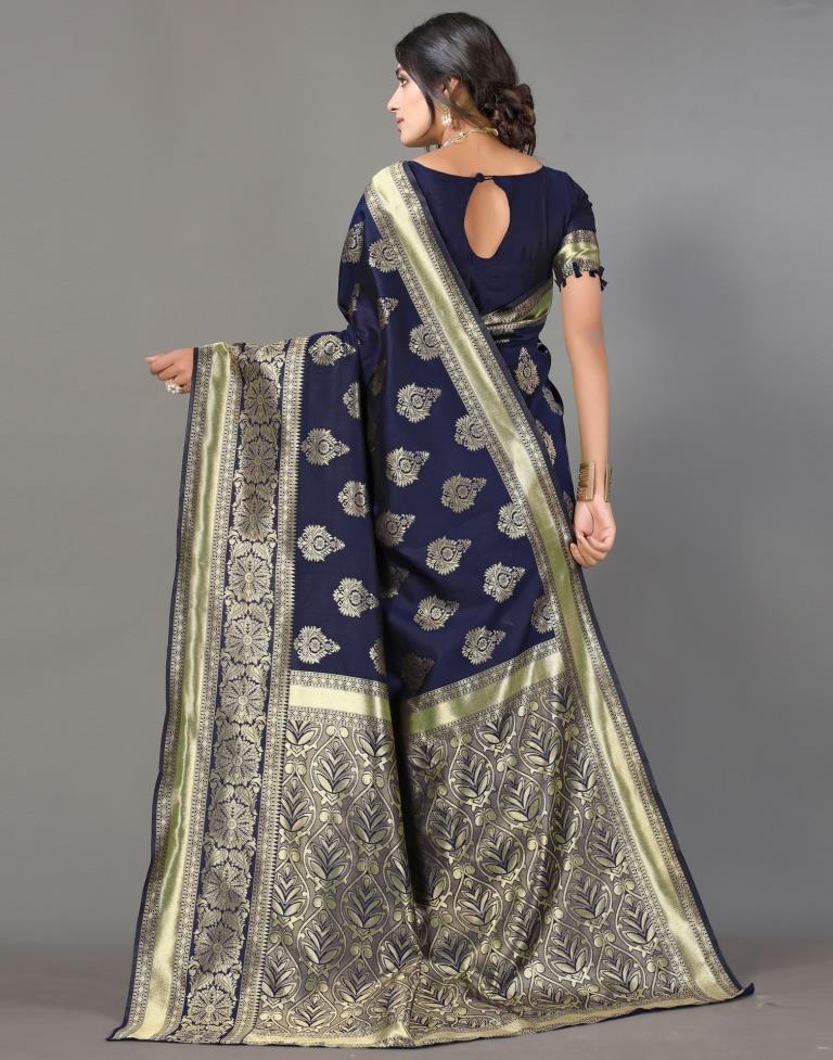 Navy Blue And Golden Silk Saree | Leemboodi
