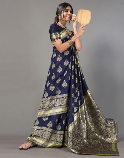 Navy Blue And Golden Silk Saree | Leemboodi