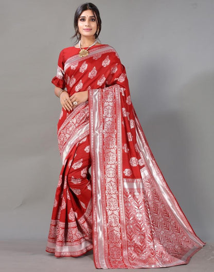 Red And Silver Silk Saree | Leemboodi