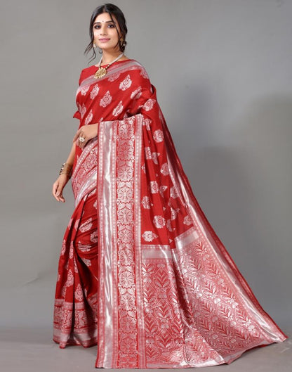 Red And Silver Silk Saree | Leemboodi