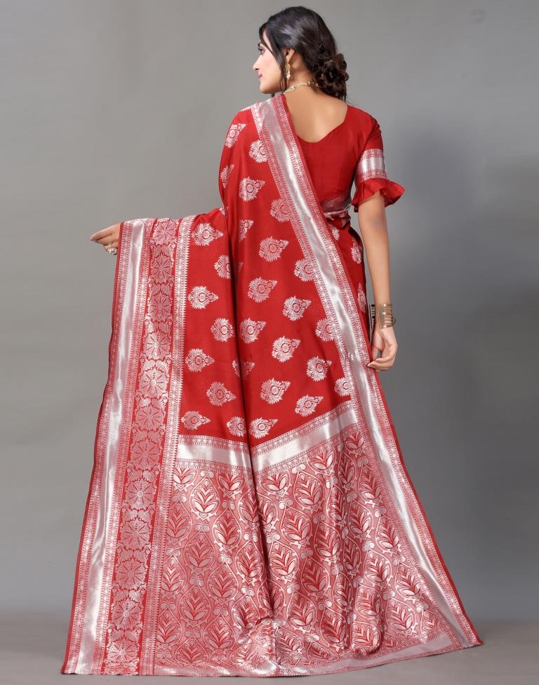 Red And Silver Silk Saree | Leemboodi