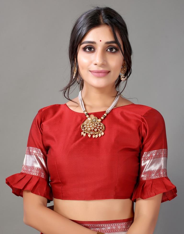 Red And Silver Silk Saree | Leemboodi